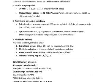 Biskupské lesy poptávají manipulaci dříví ve Vrbně