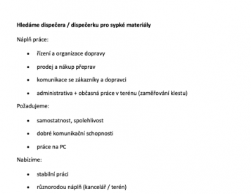 Hledáme dispečera / dispečerku pro sypké materiály